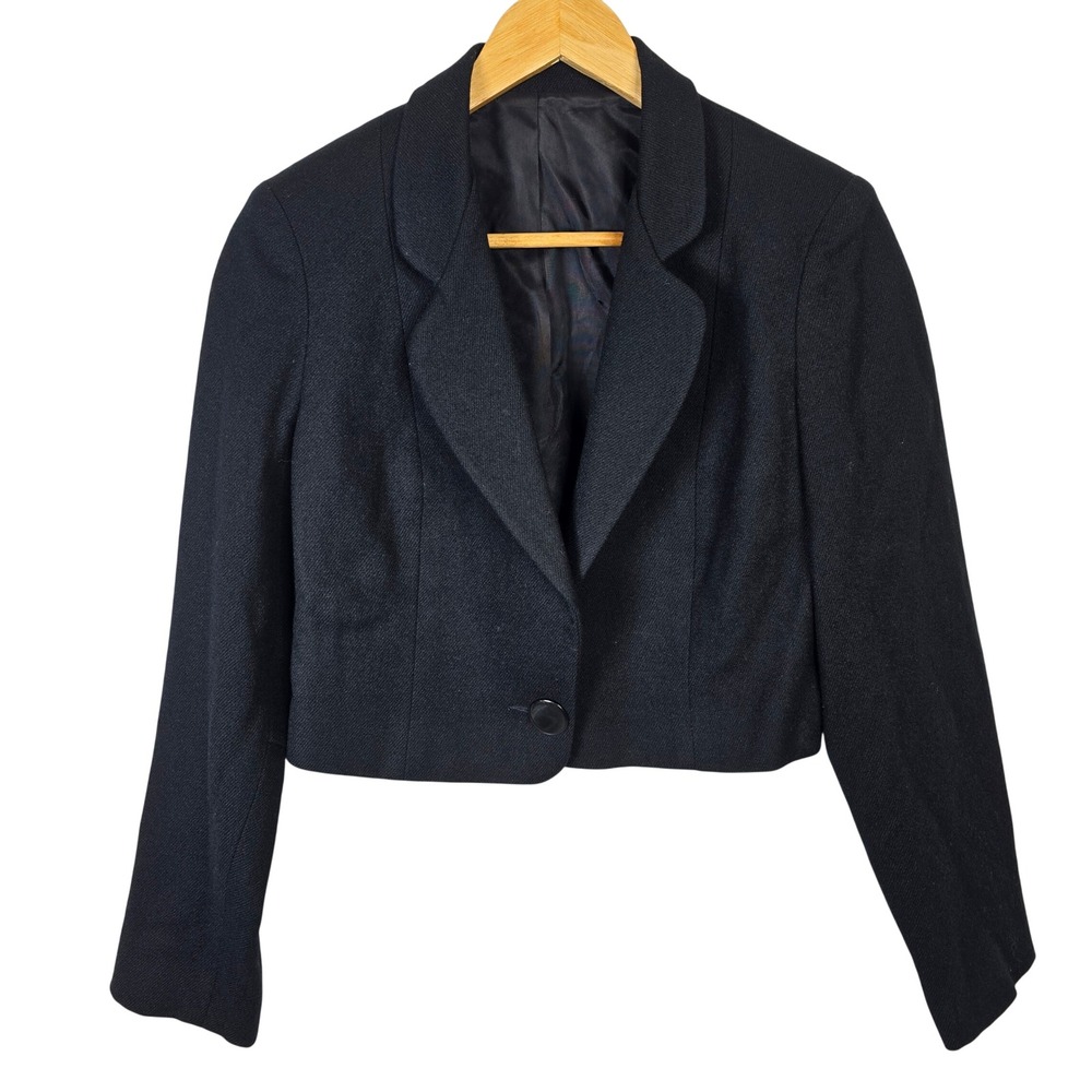 MJ Concepts In Sportswear Black Wool Cropped Blazer Jacket Women's Size Small‎